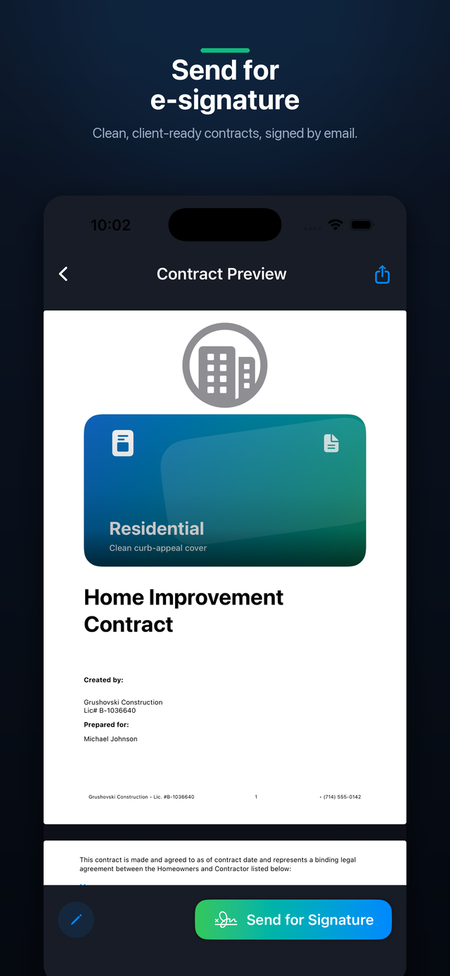 Professional contract preview